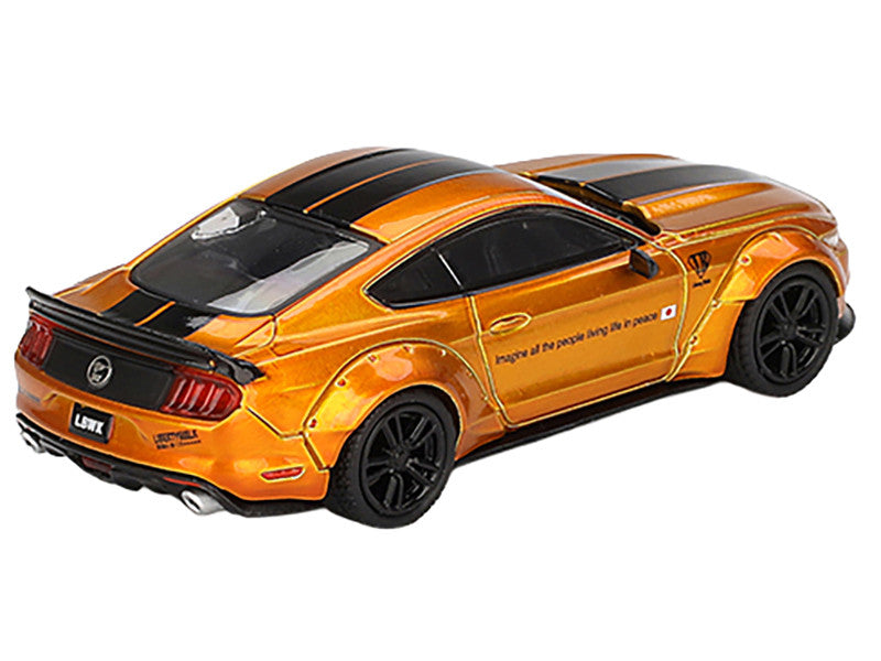 Ford Mustang "LB-Works" LB Gold Metallic with Black Stripes Limited Edition 1/64 Diecast Model Car by Mini GT-1