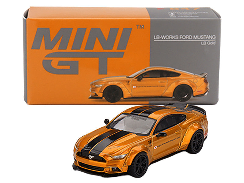 Ford Mustang "LB-Works" LB Gold Metallic with Black Stripes Limited Edition 1/64 Diecast Model Car by Mini GT-2
