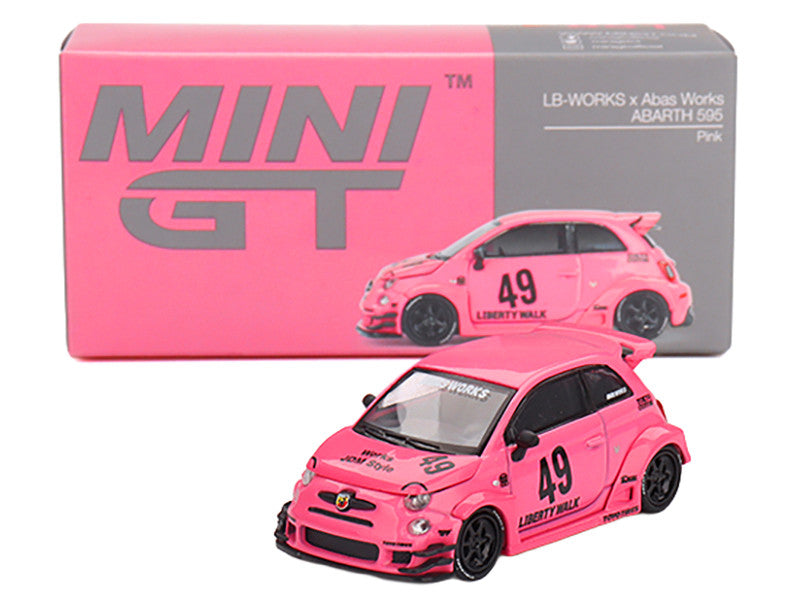 ABARTH 595 #49 "LB-Works x Abas Works" Pink Limited Edition 1/64 Diecast Model Car by Mini GT-1