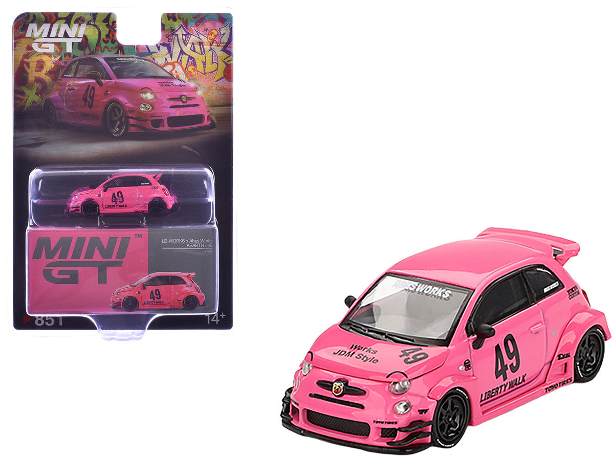 ABARTH 595 #49 "LB-Works x Abas Works" Pink Limited Edition 1/64 Diecast Model Car by Mini GT-3