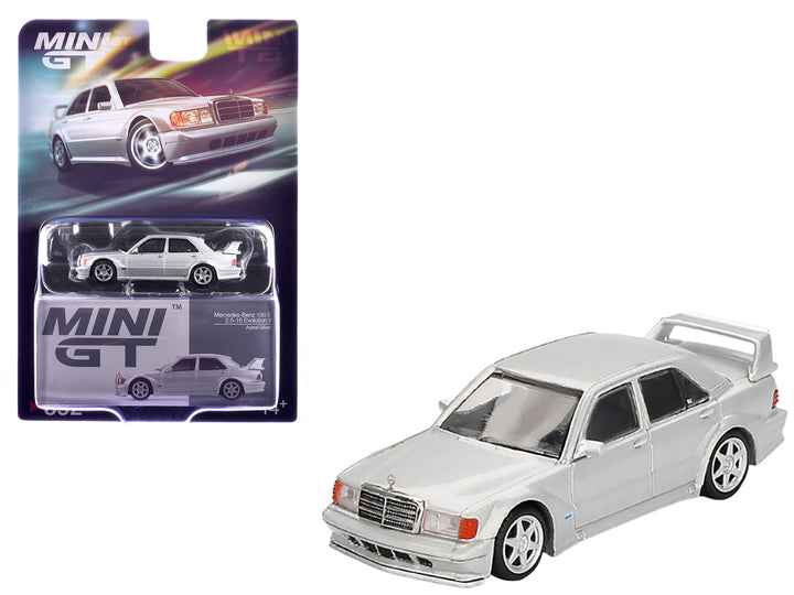 Mercedes-Benz 190E 2.5-16 Evolution II Astral Silver Metallic Limited Edition 1/64 Diecast Model Car by Mini GT-3