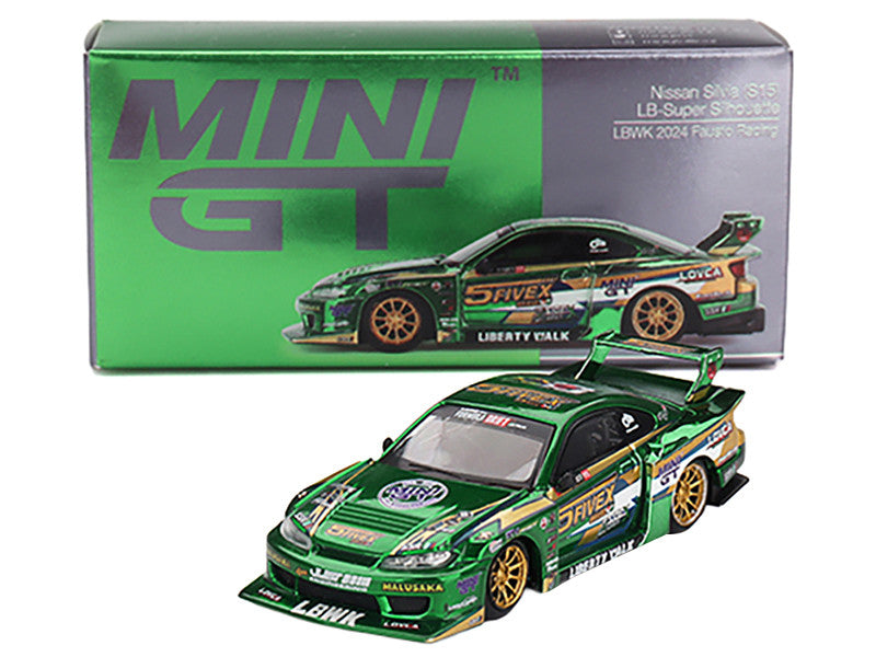 Nissan Silvia (S15) LB-Super Silhouette RHD (Right Hand Drive) "Fausto Racing 2024" Green Metallic Limited Edition 1/64 Diecast Model Car by Mini GT-1