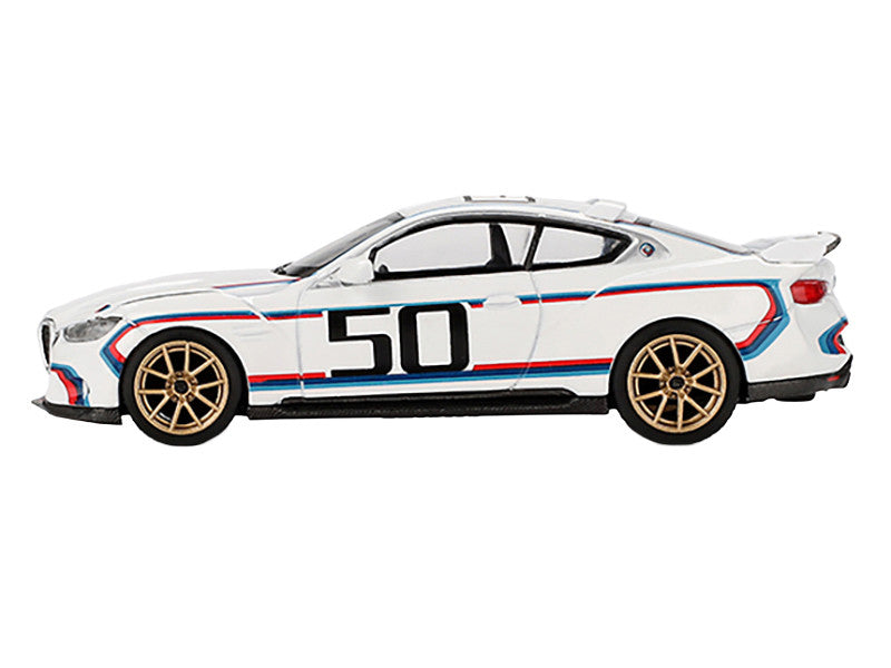 BMW 3.0 CSL #50 White with Blue and Red Stripes and Gold Wheels Limited Edition 1/64 Diecast Model Car by Mini GT 2