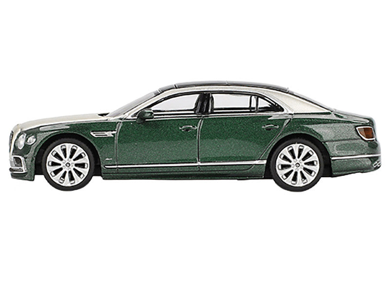 Bentley Flying Spur White Sand and Verdant Green Metallic with Black Top Limited Edition 1/64 Diecast Model Car by Mini GT-0