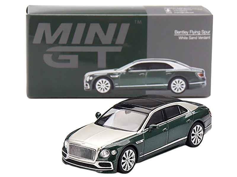 Bentley Flying Spur White Sand and Verdant Green Metallic with Black Top Limited Edition 1/64 Diecast Model Car by Mini GT-2