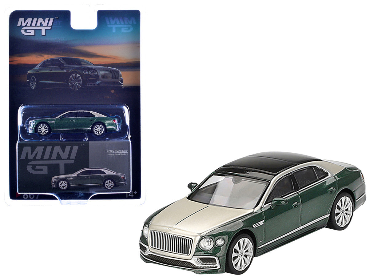 Bentley Flying Spur White Sand and Verdant Green Metallic with Black Top Limited Edition 1/64 Diecast Model Car by Mini GT-3
