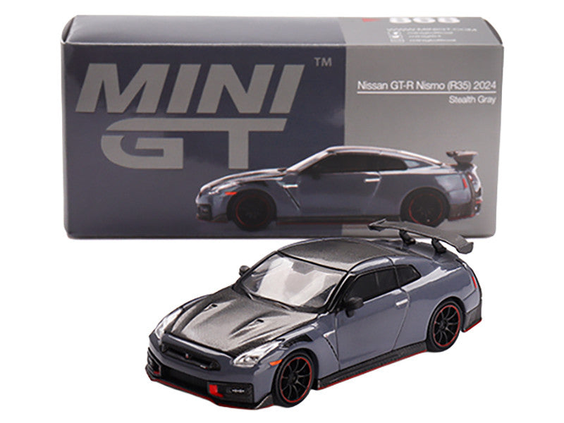2024 Nissan GT-R Nismo (R35) Stealth Gray with Carbon Hood and Top Limited Edition 1/64 Diecast Model Car by Mini GT-0