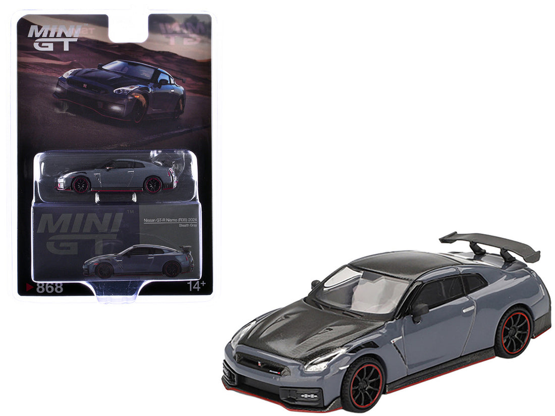 2024 Nissan GT-R Nismo (R35) Stealth Gray with Carbon Hood and Top Limited Edition 1/64 Diecast Model Car by Mini GT-3