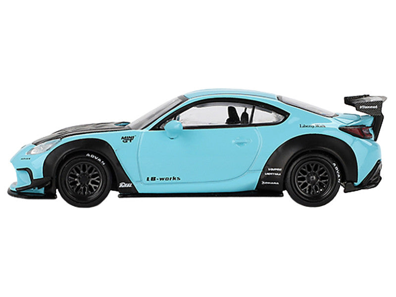 Toyota GR86 "LB-Nation - Liberty Walk" Baby Blue with Carbon Hood Limited Edition 1/64 Diecast Model Car by Mini GT-0