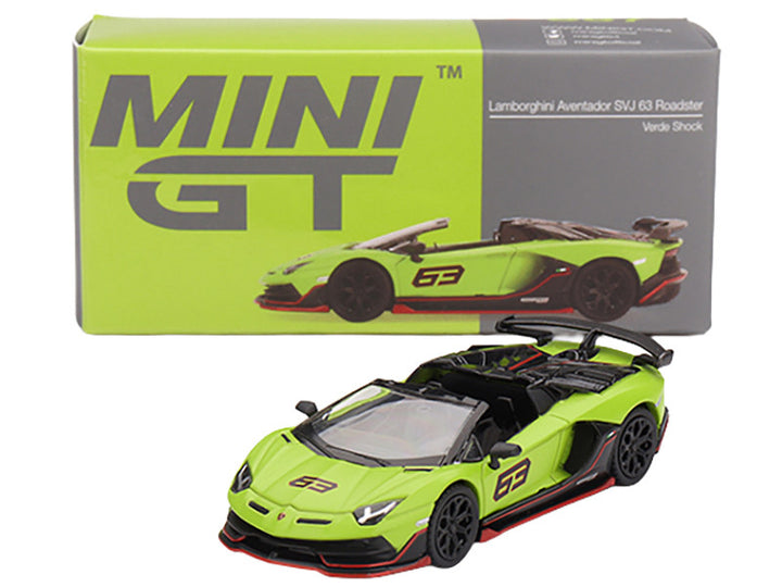 Lamborghini Aventador SVJ 63 Roadster Verde Shock Green Limited Edition 1/64 Diecast Model Car by Mini GT 2