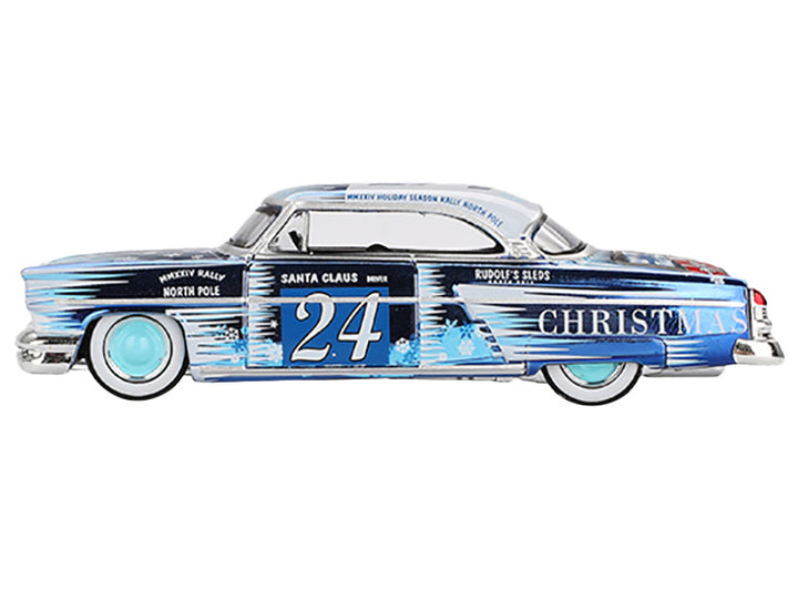 1954 Lincoln Capri "Christmas Hot Rod 2024 Edition by Tim Sadchikov" #24 Blue Metallic with Christmas Graphics and Lincoln Capri Tree Ornament Limited Edition to 9999 pieces Worldwide 1/64 Diecast Model Car by Mini GT-0