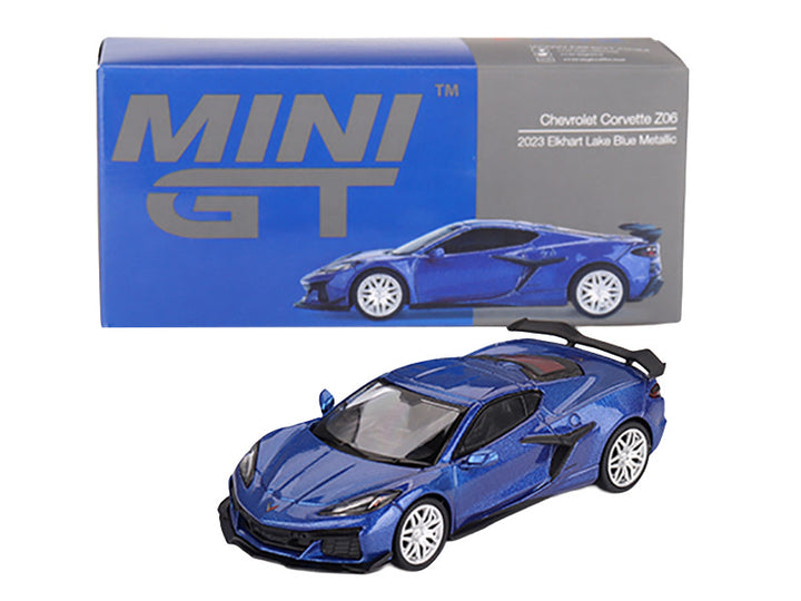 Chevrolet 2023 Corvette Z06 Elkhart Lake Blue Metallic Limited Edition 1/64 Diecast Model Car by Mini GT