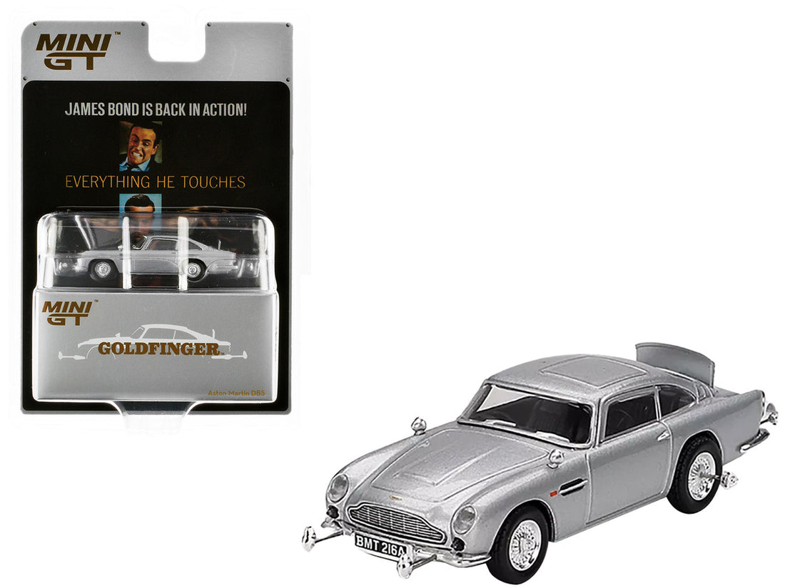 Aston Martin DB5 RHD (Right Hand Drive) Birch Silver Metallic 007 James Bond "Goldfinger" (1964) Movie Limited Edition 1/64 Diecast Model Car by Mini GT-2