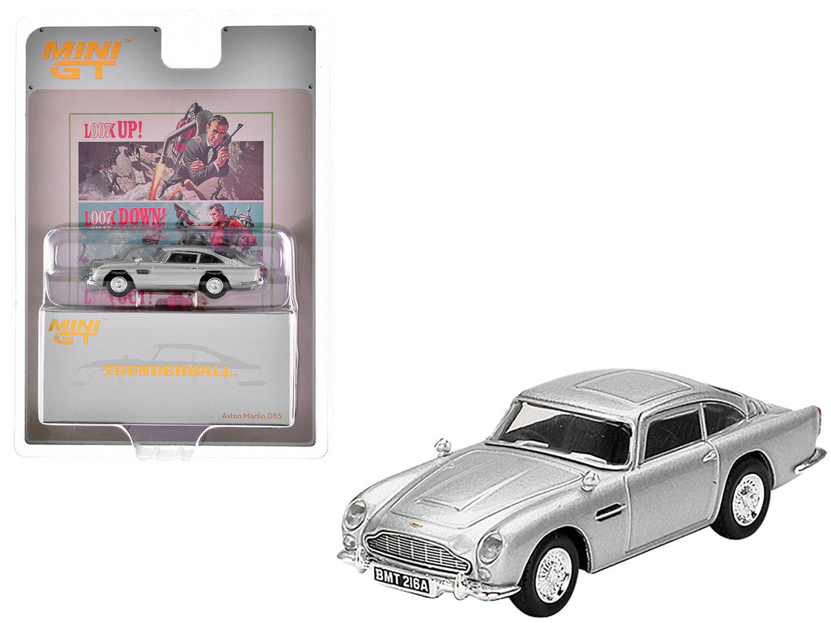 Aston Martin DB5 RHD (Right Hand Drive) Birch Silver Metallic 007 James Bond "Thunderball" (1965) Movie Limited Edition 1/64 Diecast Model Car by Mini GT-2