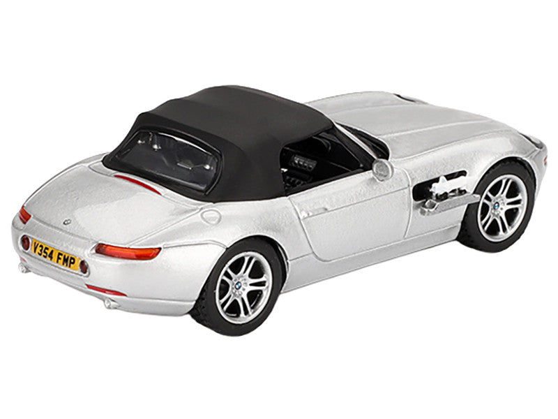 BMW Z8 Silver Metallic with Black Soft Top 007 James Bond "The World Is Not Enough" (1999) Movie Limited Edition 1/64 Diecast Model Car by Mini GT 2