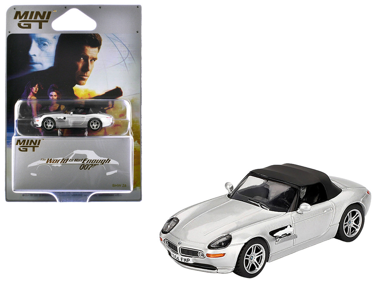 BMW Z8 Silver Metallic with Black Soft Top 007 James Bond "The World Is Not Enough" (1999) Movie Limited Edition 1/64 Diecast Model Car by Mini GT 3