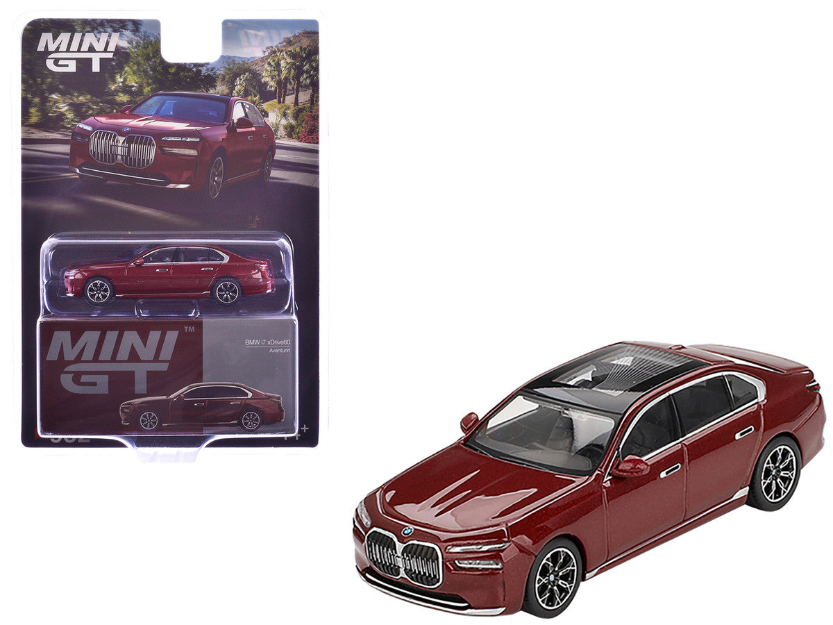 BMW i7 xDrive60 Aventurin Red Metallic Limited Edition 1/64 Diecast Model Car by Mini GT-3