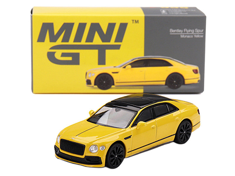 Bentley Flying Spur Monaco Yellow with Black Top Limited Edition 1/64 Diecast Model Car by Mini GT 3