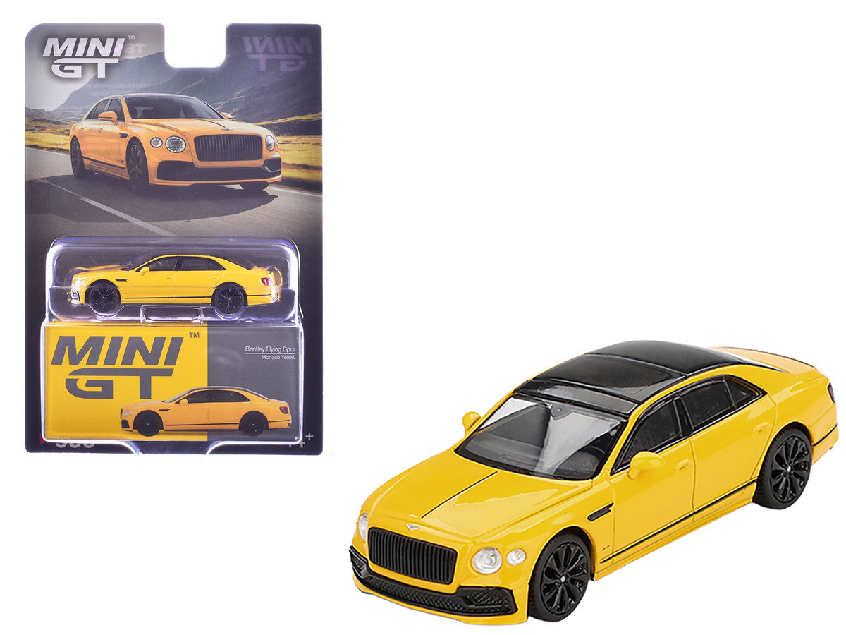 Bentley Flying Spur Monaco Yellow with Black Top Limited Edition 1/64 Diecast Model Car by Mini GT 4