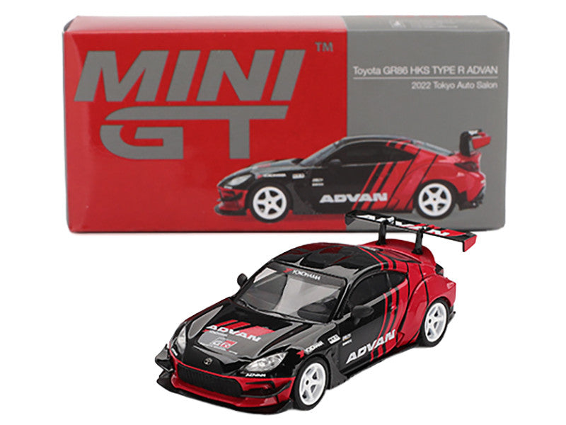 Toyota GR86 "HKS TYPE R ADVAN" RHD (Right Hand Drive) Black and Red "2022 Tokyo Auto Salon" Limited Edition 1/64 Diecast Model Car by Mini GT-2