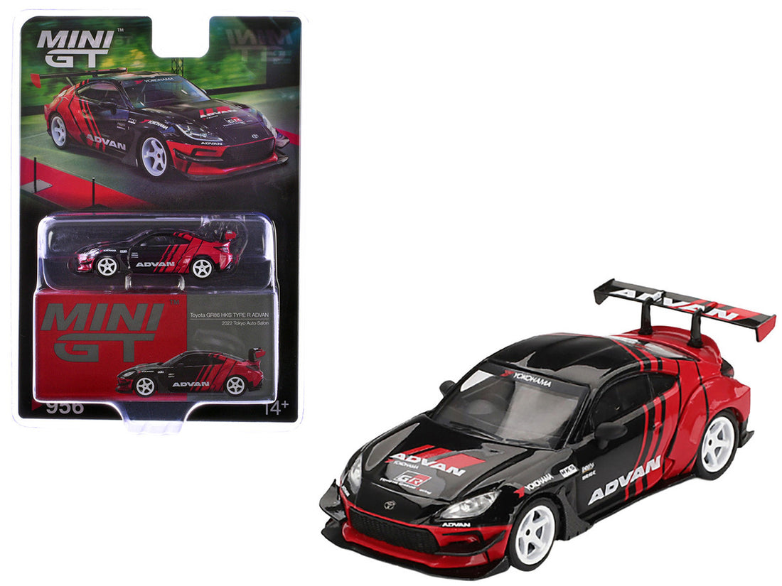 Toyota GR86 "HKS TYPE R ADVAN" RHD (Right Hand Drive) Black and Red "2022 Tokyo Auto Salon" Limited Edition 1/64 Diecast Model Car by Mini GT-3