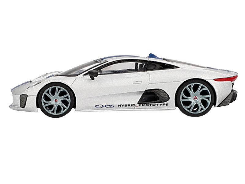 Jaguar C-X75 Silver Metallic with Blue Stripes Limited Edition 1/64 Diecast Model Car by Mini GT