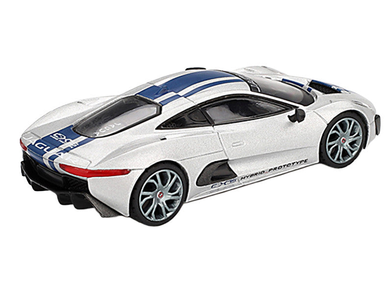 Jaguar C-X75 Silver Metallic with Blue Stripes Limited Edition 1/64 Diecast Model Car by Mini GT 2