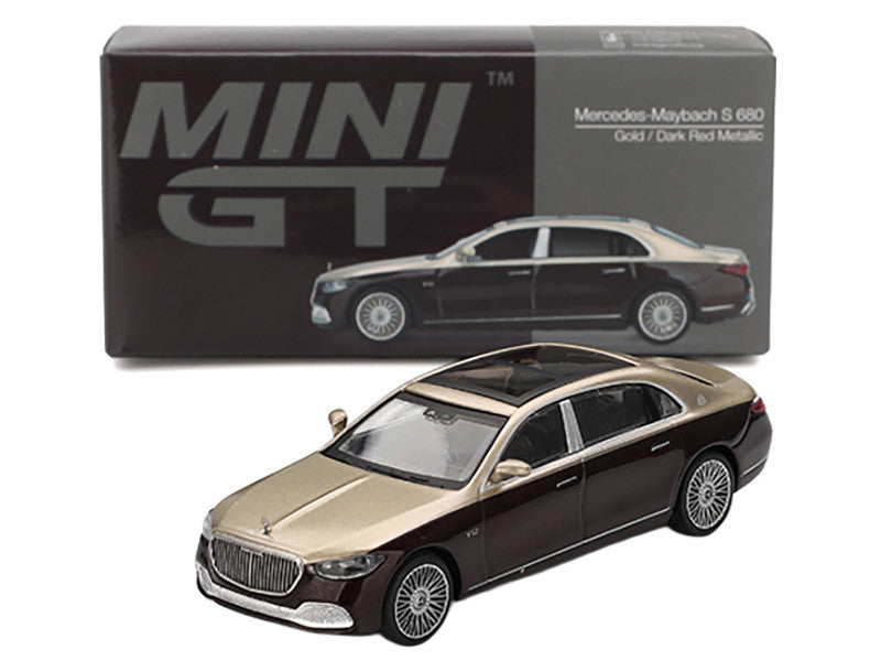 Mercedes-Maybach S 680 Gold Metallic and Dark Red Metallic Limited Edition 1/64 Diecast Model Car by Mini GT-2