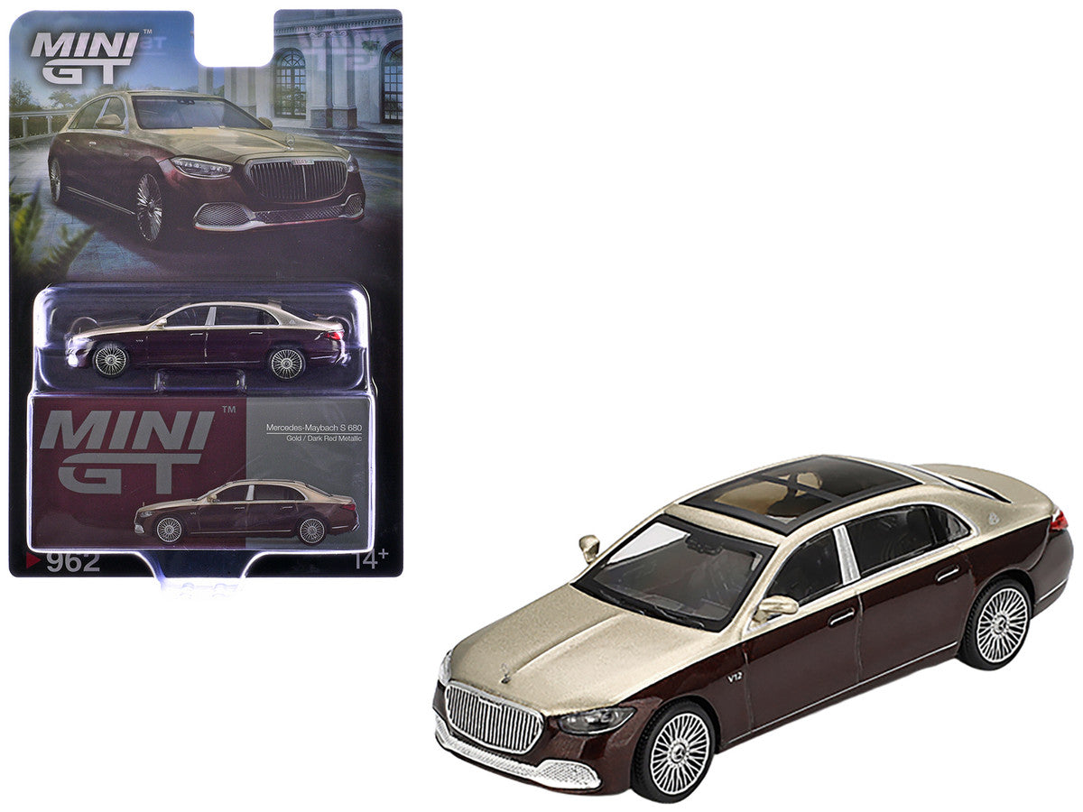 Mercedes-Maybach S 680 Gold Metallic and Dark Red Metallic Limited Edition 1/64 Diecast Model Car by Mini GT-3