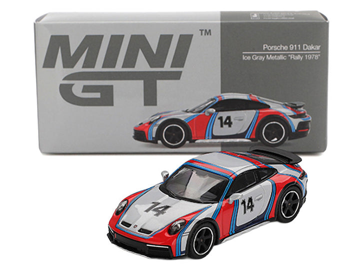Porsche 911 Dakar #14 "Rally 1978" Ice Gray Metallic Limited Edition 1/64 Diecast Model Car by Mini GT-0