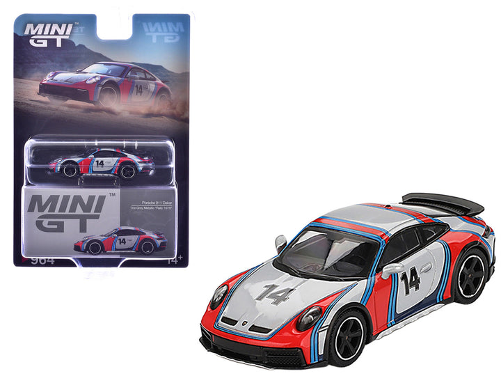 Porsche 911 Dakar #14 "Rally 1978" Ice Gray Metallic Limited Edition 1/64 Diecast Model Car by Mini GT-3