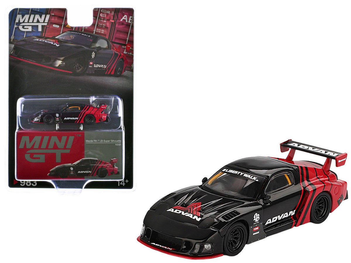 Mazda RX-7 LB-Super Silhouette RHD (Right Hand Drive) "Advan" Black and Red Limited Edition 1/64 Diecast Model Car by Mini GT 2