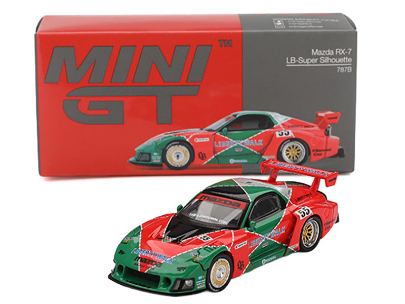 Mazda RX-7 LB-Super Silhouette RHD (Right Hand Drive) #55 "787B Tribute" Red and Green Limited Edition 1/64 Diecast Model Car by Mini GT-1