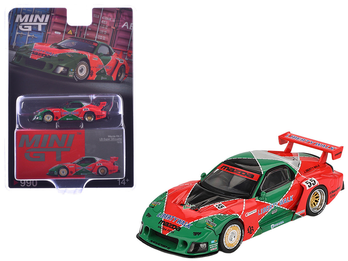Mazda RX-7 LB-Super Silhouette RHD (Right Hand Drive) #55 "787B Tribute" Red and Green Limited Edition 1/64 Diecast Model Car by Mini GT-3