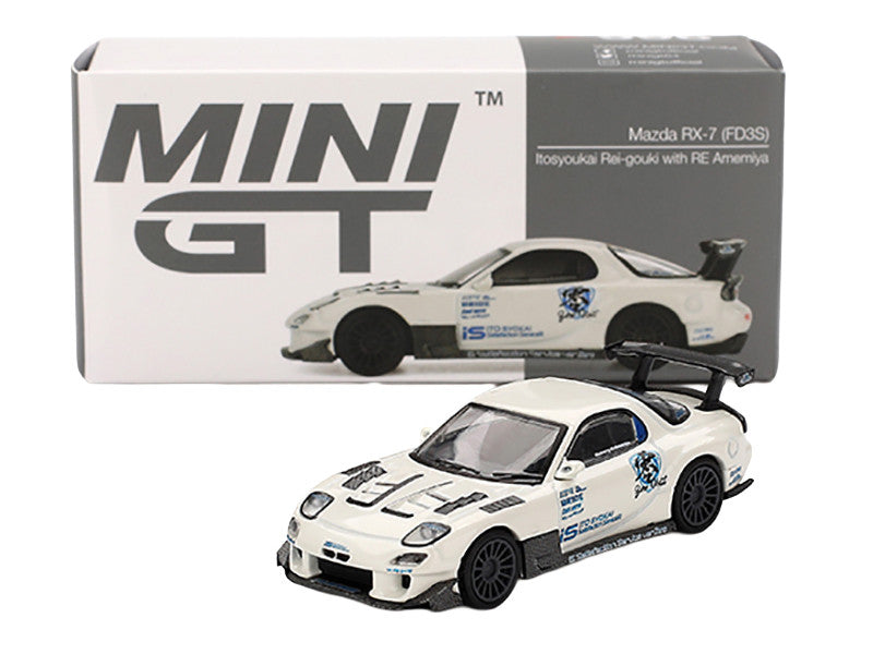 Mazda RX-7 (FD3S) "Itosyoukai Rei-gouki with RE Amemiya" RHD (Right Hand Drive) White with Graphics Limited Edition 1/64 Diecast Model Car by Mini GT-2