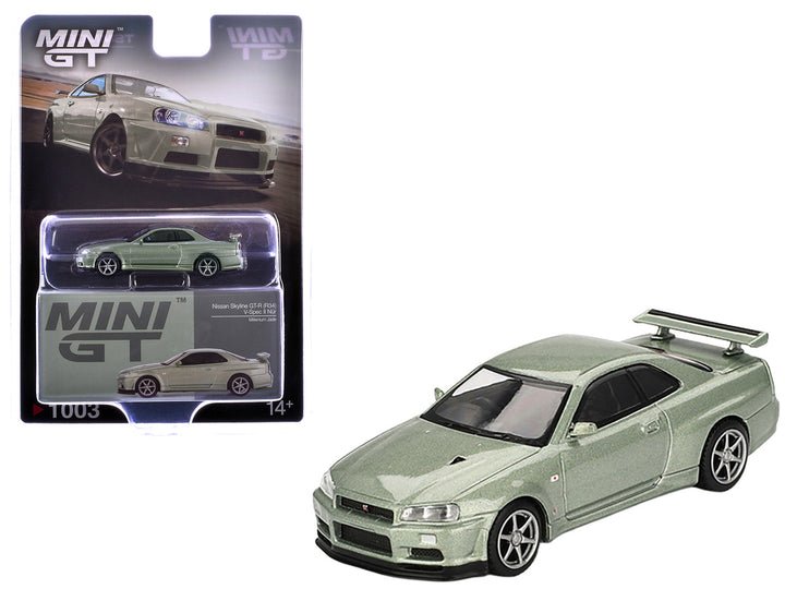 Nissan Skyline GT-R (R34) V-Spec II Nur RHD (Right Hand Drive) Millenium Jade Metallic Limited Edition 1/64 Diecast Model Car by Mini GT-3