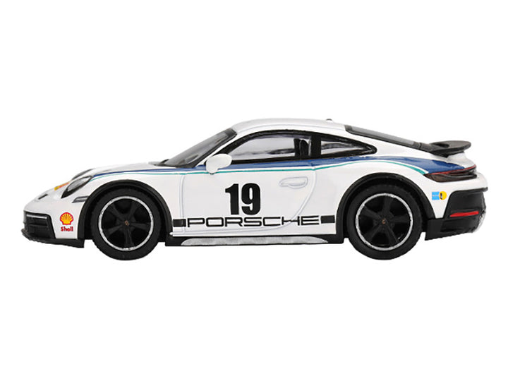 Porsche 911 Dakar #19 "Rally 1974" Tribute Livery White with Blue Stripes Limited Edition 1/64 Diecast Model Car by Mini GT-0