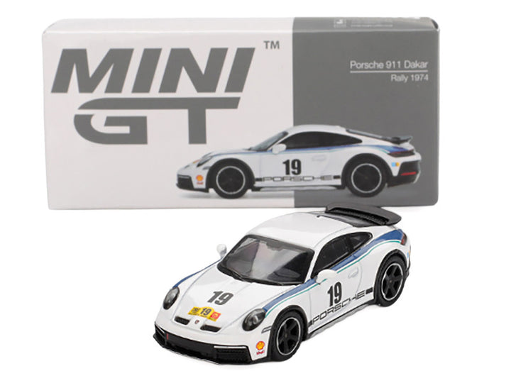Porsche 911 Dakar #19 "Rally 1974" Tribute Livery White with Blue Stripes Limited Edition 1/64 Diecast Model Car by Mini GT-1