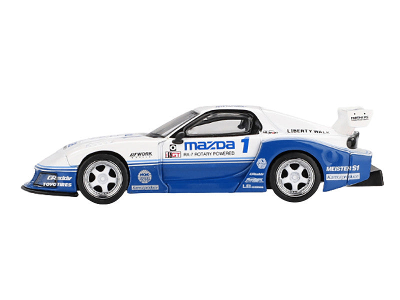 Mazda RX-7 LB-Super Silhouette RHD (Right Hand Drive) "IMSA" White and Blue Limited Edition 1/64 Diecast Model Car by Mini GT-0