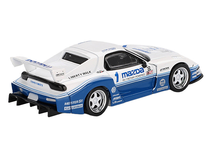 Mazda RX-7 LB-Super Silhouette RHD (Right Hand Drive) "IMSA" White and Blue Limited Edition 1/64 Diecast Model Car by Mini GT-1