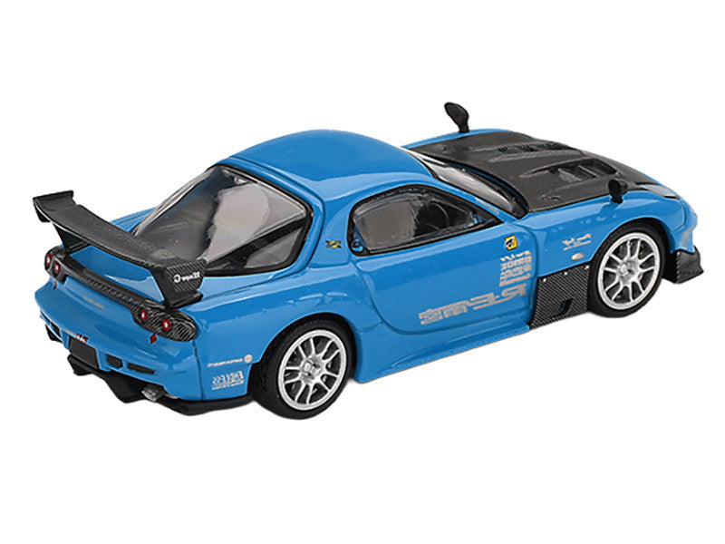 Mazda RX-7 RE-Amemiya 20B NA 3ROTOR-7 RHD (Right Hand Drive) "Ama-san Go" Blue with Carbon Hood Limited Edition 1/64 Diecast Model Car by Mini GT-0