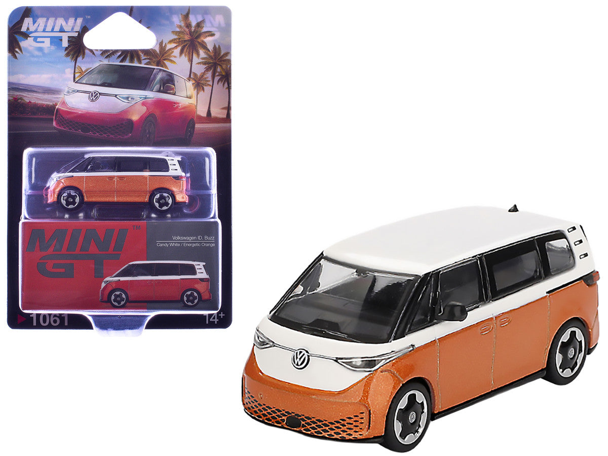 Volkswagen ID.Buzz Van Candy White and Energetic Orange Metallic Limited Edition 1/64 Diecast Model Car by Mini GT-2