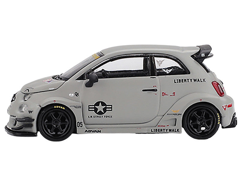 ABARTH 595 LB-Works x Abas Works "Fighters" Matt Gray Limited Edition 1/64 Diecast Model Car by Mini GT-2
