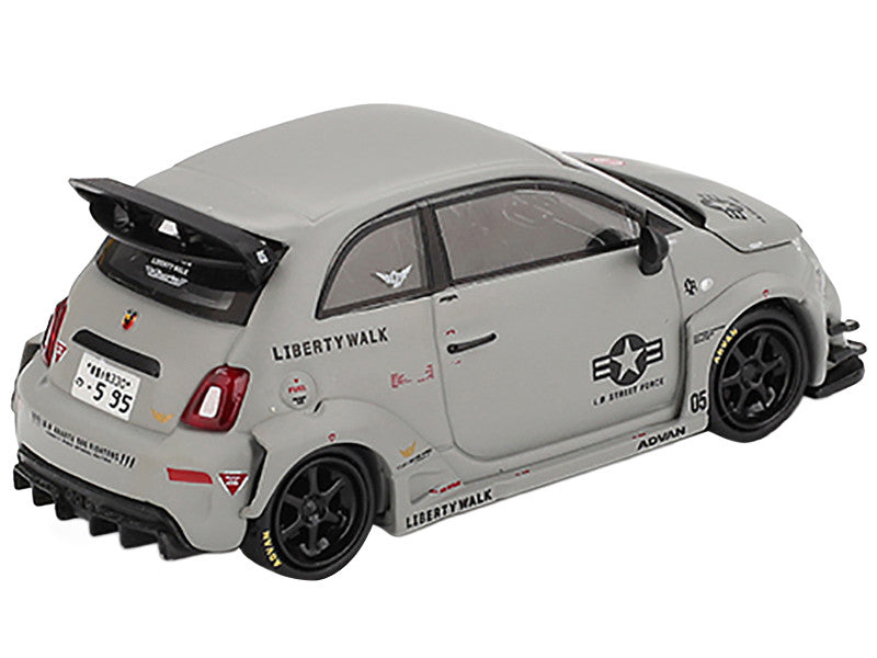 ABARTH 595 LB-Works x Abas Works "Fighters" Matt Gray Limited Edition 1/64 Diecast Model Car by Mini GT-0