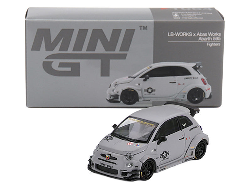 ABARTH 595 LB-Works x Abas Works "Fighters" Matt Gray Limited Edition 1/64 Diecast Model Car by Mini GT-1