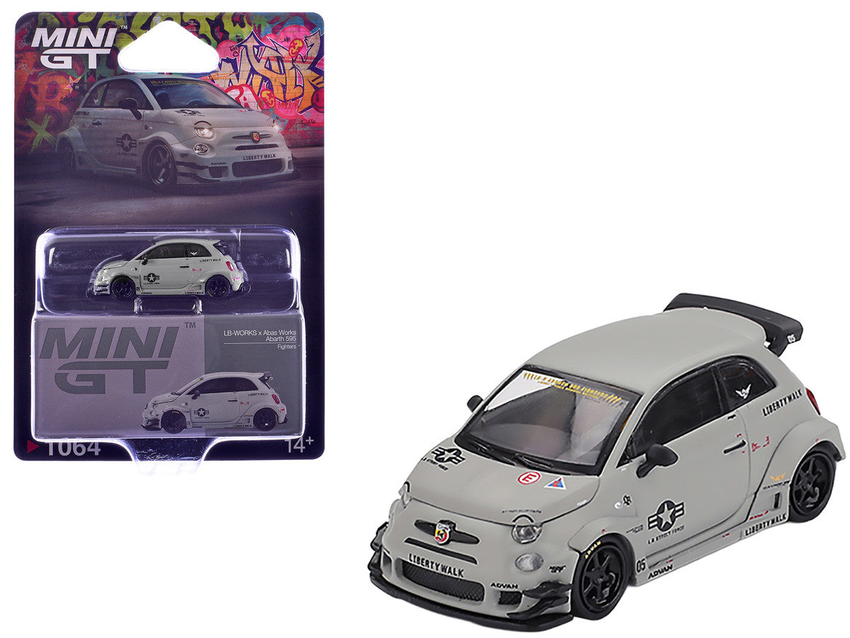ABARTH 595 LB-Works x Abas Works "Fighters" Matt Gray Limited Edition 1/64 Diecast Model Car by Mini GT-3