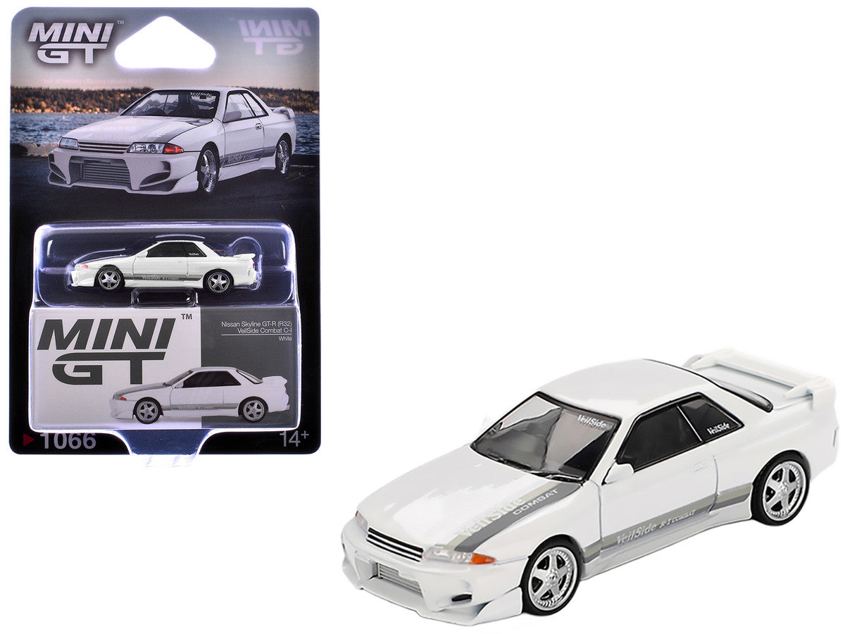Nissan Skyline GT-R (R32) RHD (Right Hand Drive) "Veilside Combat C-I" White with Gray Stripes Limited Edition 1/64 Diecast Model Car by Mini GT-2