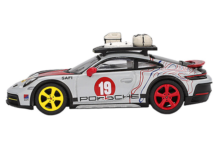 Porsche 911 Dakar #19 "Uncle Rally" Gray with Graphics and Roof Rack Limited Edition 1/64 Diecast Model Car by Mini GT-1