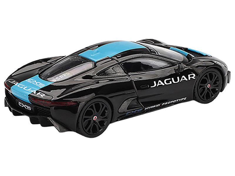 Jaguar C-X75 Black with Light Blue Stripe Limited Edition 1/64 Diecast Model Car by Mini GT-1