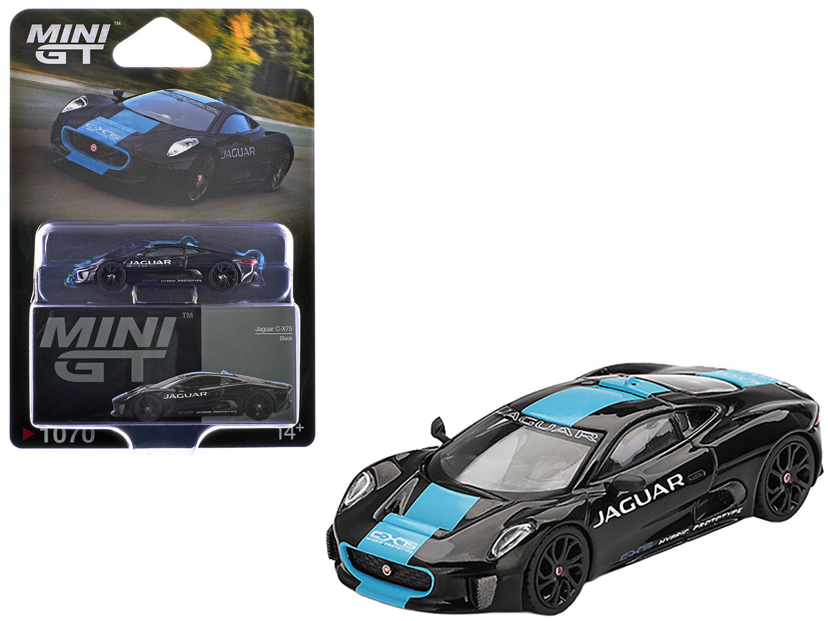 Jaguar C-X75 Black with Light Blue Stripe Limited Edition 1/64 Diecast Model Car by Mini GT-2